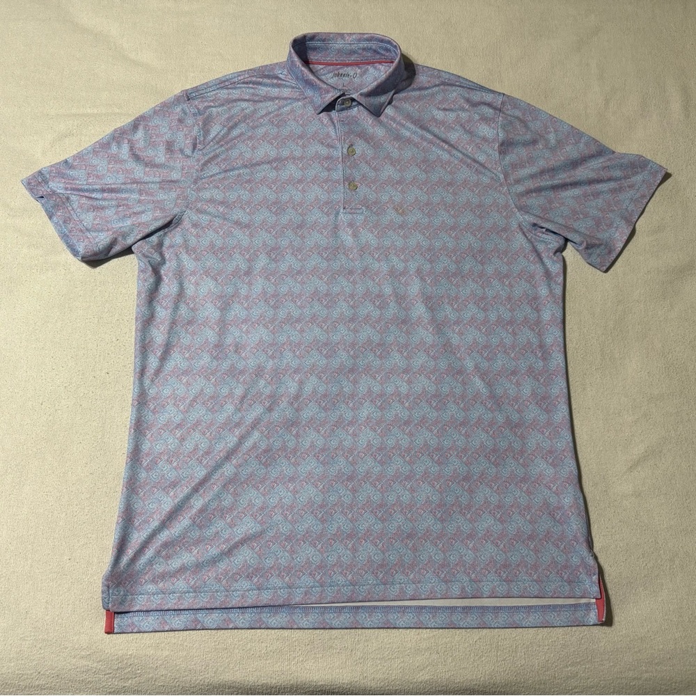 Johnnie-O Polo Mens Large‎ Blue Red Abstract Shirt Stretch
